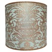 Abat Jour Cylindre Fait Main en Tissu Fortuny Campanelle Aquamarine et Or