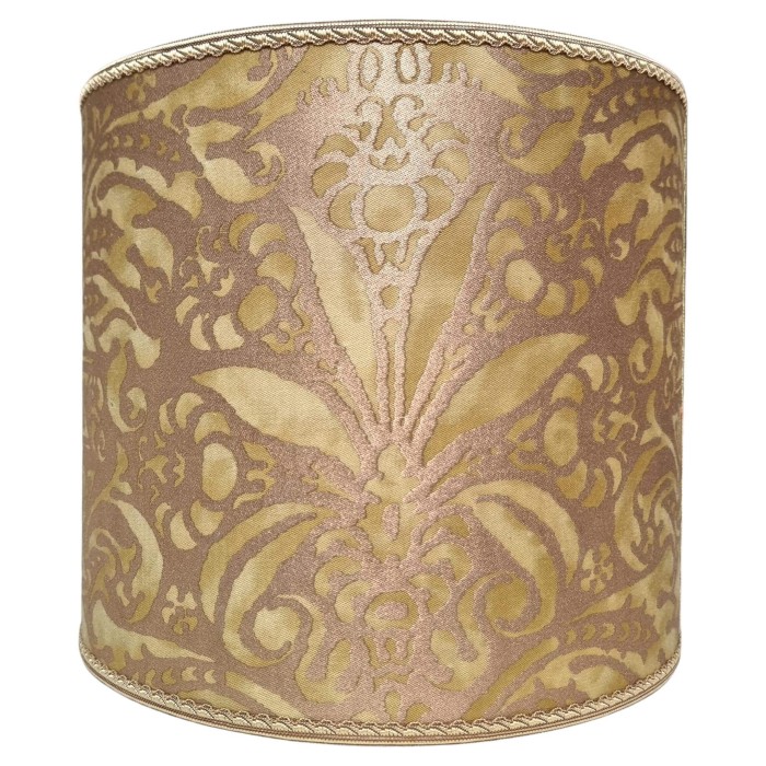 Drum Lampshade in Fortuny Fabric Green & Silvery Gold Campanelle Pattern
