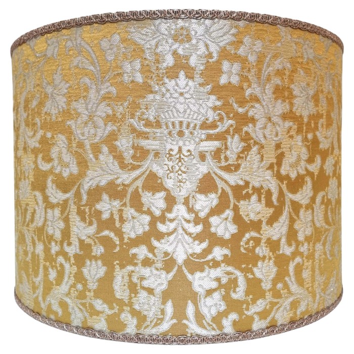 Drum Lamp Shade Gold and Silver Silk Jacquard Rubelli Fabric Les Indes Galantes Pattern