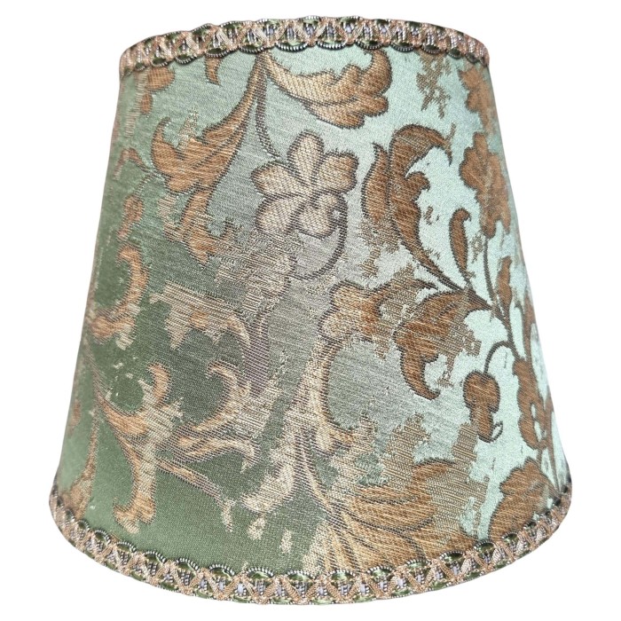 Clip On Empire Lampshade in Green and Gold Silk Jacquard Rubelli Fabric Les Indes Galantes Pattern