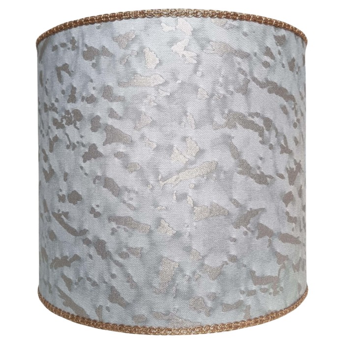 Drum Lampshade in Fortuny Fabric Mercury & Silver Archipelago Pattern