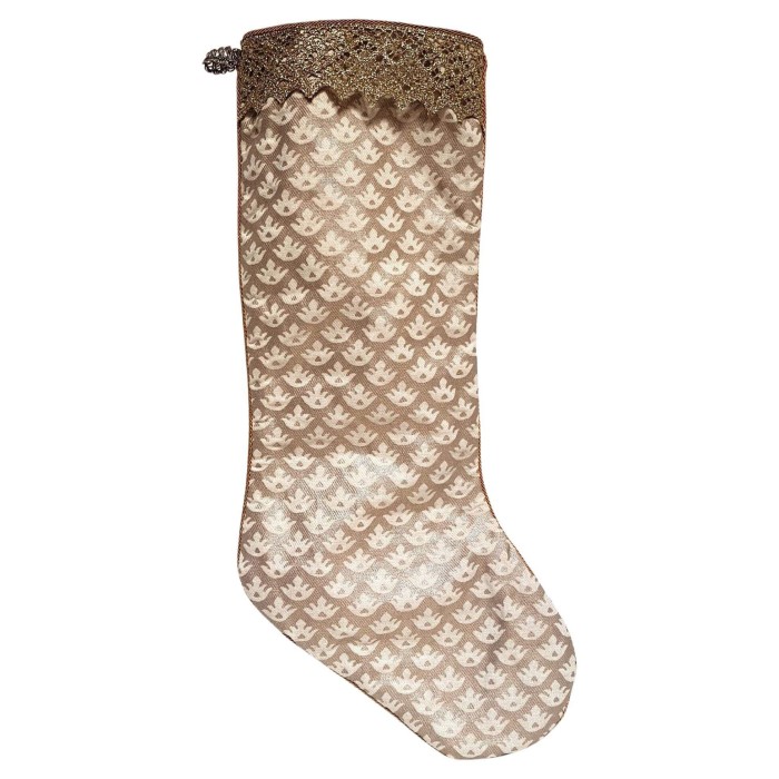 Luxury Christmas Stocking Fortuny Fabric Ivory & Silvery Gold Canestrelli Pattern