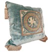 Luxury Embroidered Aqua Rubelli Velvet Pillow with Corner Tassels