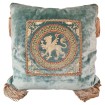 Luxury Embroidered Aqua Rubelli Velvet Pillow with Corner Tassels