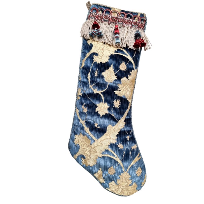 Luxury Christmas Stocking Luigi Bevilacqua Silk Heddle Velvet Indigo Blue Ca' d'Oro Pattern