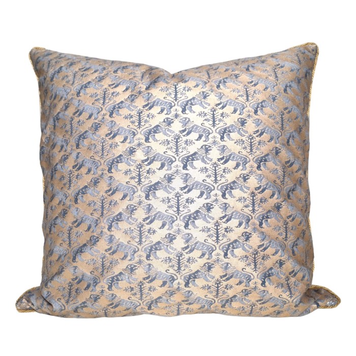 Throw Pillow Cushion Cover in Fortuny Fabric Indigo Blue & Silvery Gold Richelieu Pattern Fortuny 