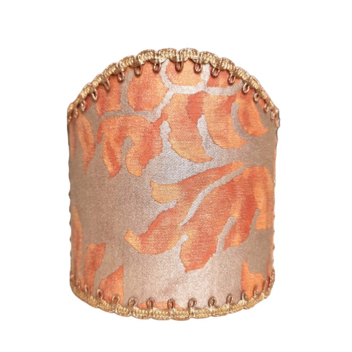 Wall Sconce Clip-On Shield Shade Fortuny Fabric Burnt Apricot & Silvery Gold Barberini Pattern Half Lamp Shade