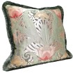 Pillow Case with Brush Fringe Luigi Bevilacqua Jade Green Silk Lampas Tulipani Pattern