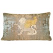 Gold Winged Lion Embroidered Pillow Rubelli Jacquard Fabric Reseda Green Venier Pattern