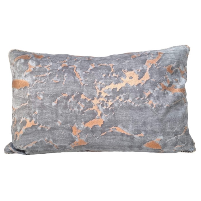 Housse de Coussin Fait Main en Tissu Fortuny Marmo Noir, Gris et Cuivre