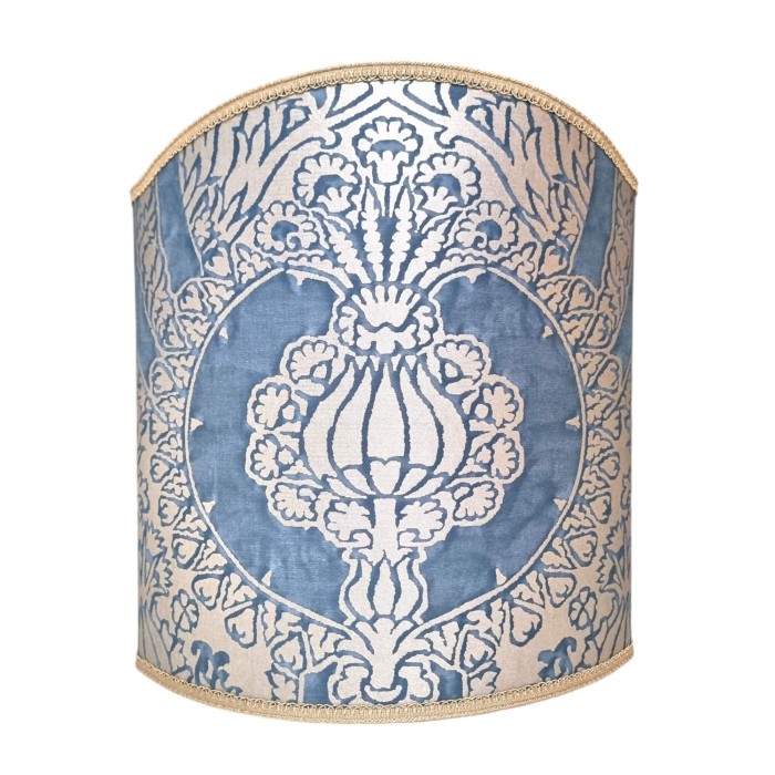 Venetian Lampshade Fortuny Fabric Blue & Silvery Gold Nicolo Pattern