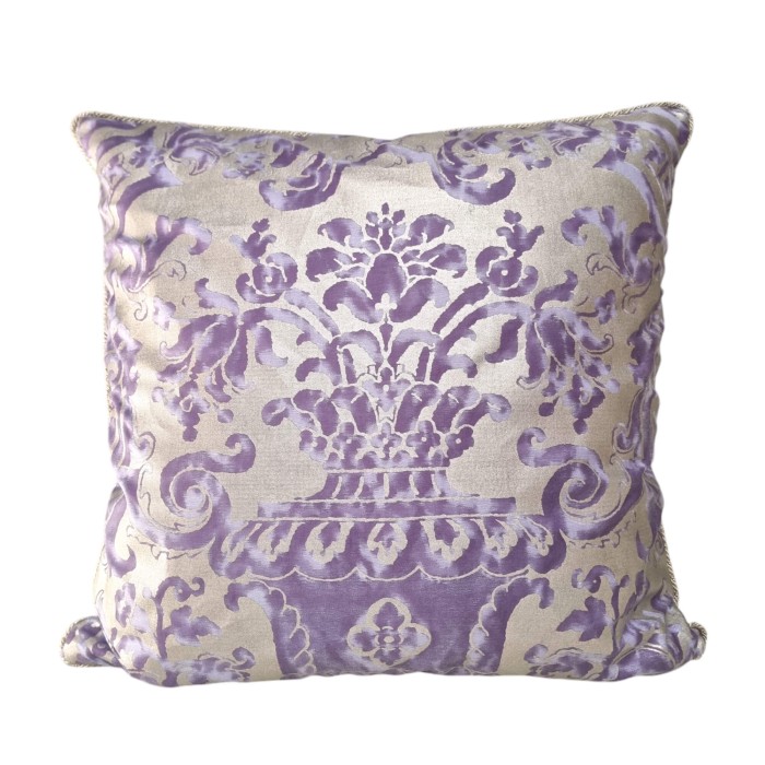 Throw Pillow Cushion Cover Fortuny Fabric Royal Purple and Silvery Gold Carnavalet Pattern