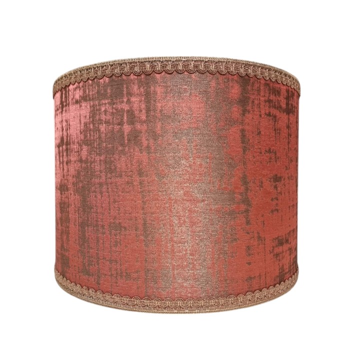 Abat Jour Cylindre Tissu Jacquard Rubelli Venier Rouge Corail et Or