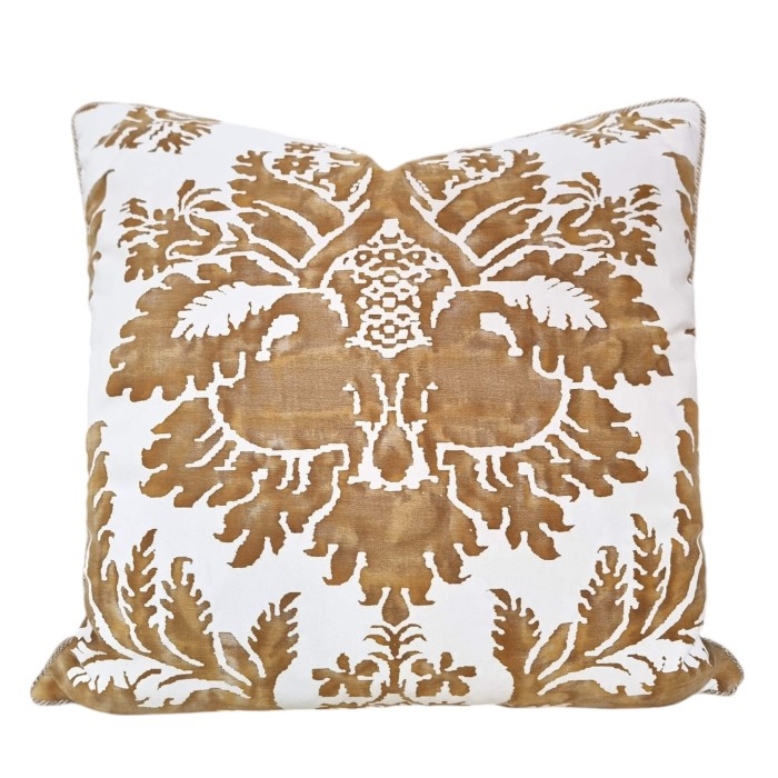 Housse de Coussin Fait Main en Tissu Fortuny Glicine Marron et Blanc