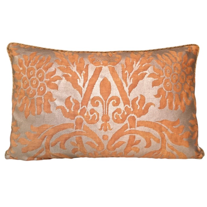 Housse de Coussin Rectangulaire Fait Main en Tissu Fortuny Barberini Orange et Or