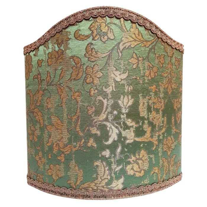 Venetian Lampshade in Rubelli Silk Jacquard Fabric Green and Gold Les Indes Galantes Pattern Half Lamp Shade