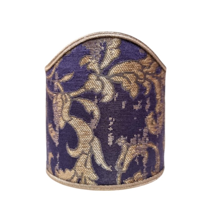 Wall Sconce Clip On Shield Shade in Blue Purple and Gold Silk Jacquard Rubelli Les Indes Galantes Pattern