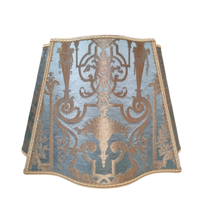 Fancy Square Lamp Shade Aqua Blue and Gold Silk Brocade Rubelli Fabric Aida Pattern