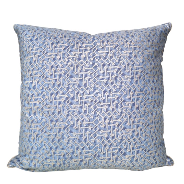 Housse de Coussin Fait Main en Tissu Fortuny Rabat Bleu et Argent