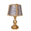 Gold Leaf Turned Wood Table Lamp with Fortuny Fabric Lampshade