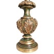 Lampe de Table en Bois Patiné Vert et Feuille d'Or avec Abat Jour en Tissu Fortuny