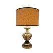 Green & Gold Leaf Lacquered Turned Wood Table Lamp with Fortuny Fabric Lampshade