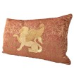 Coussin Brodé Lion Ailé Fait Main en Tissu Brocart Orange