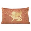 Coussin Brodé Lion Ailé Fait Main en Tissu Brocart Orange