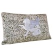 Coussin Brodé Lion Ailé Fait Main en Tissu Brocart Vert Réséda