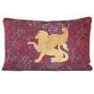 Gold Winged Lion Embroidered Red Brocade Fabric Pillow