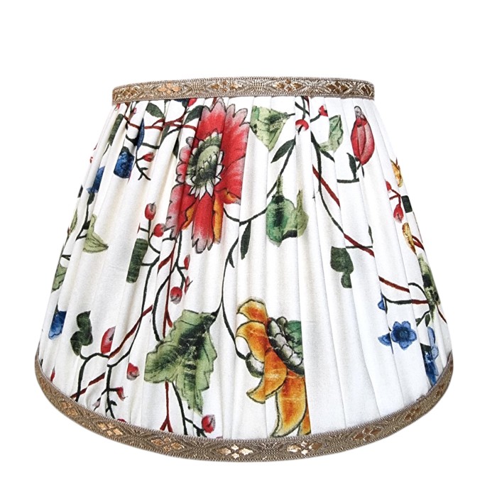 Pleated Lampshade Rubelli Fabric Ivory Lady Bloom Pattern