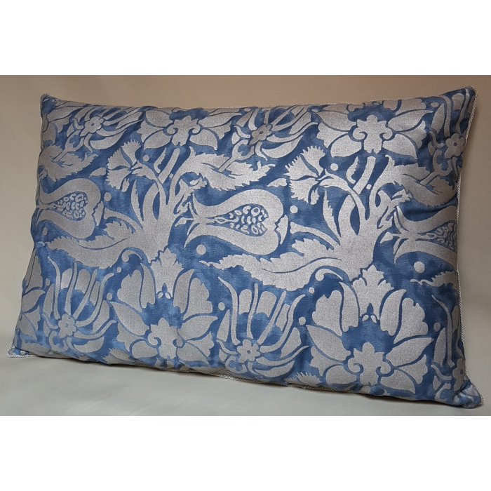 Throw Pillow Cushion Cover Fortuny Fabric Midnight Blue And Silver 8499