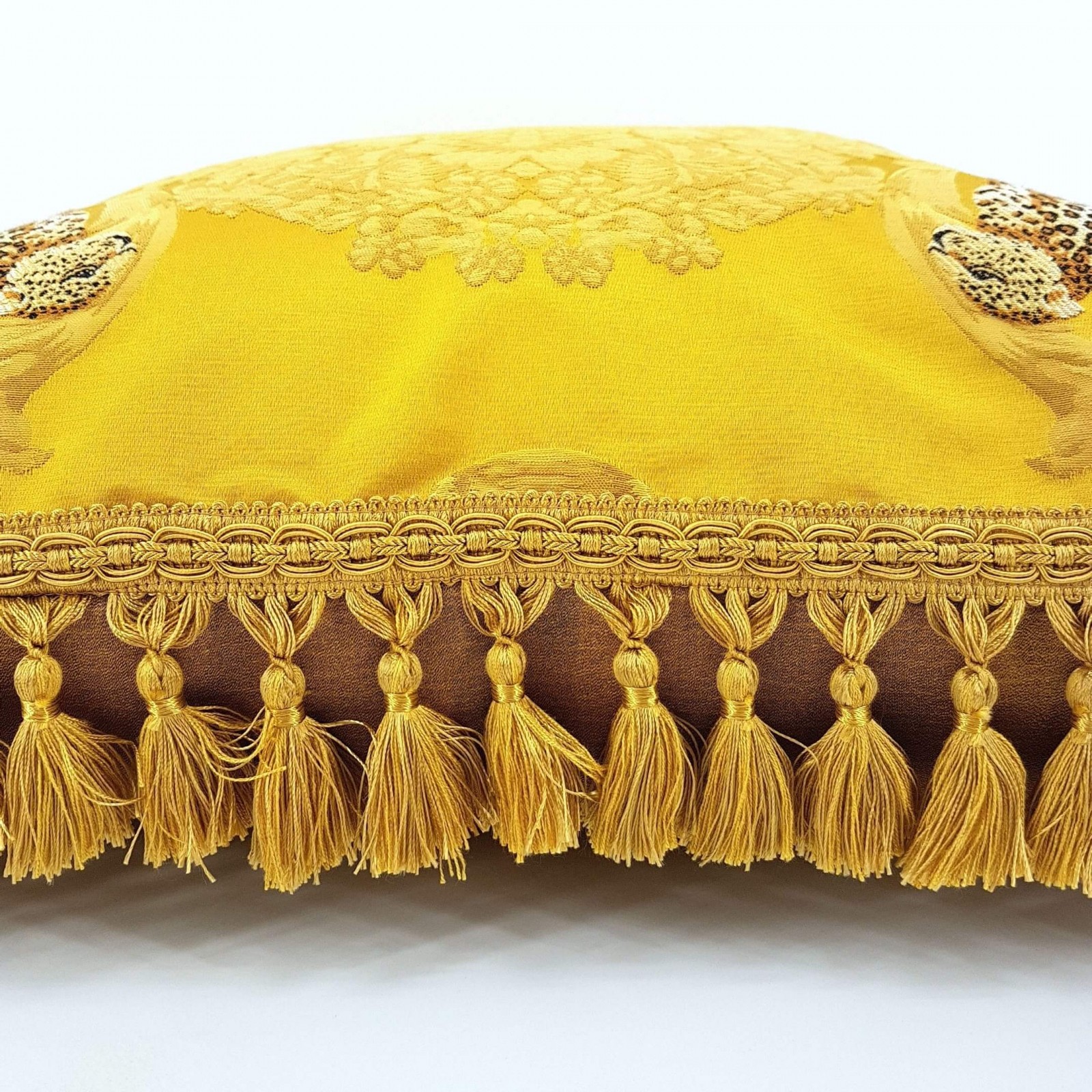 Tassel Fringe Throw Pillow Case Silk Damask Rubelli Fabric Gold