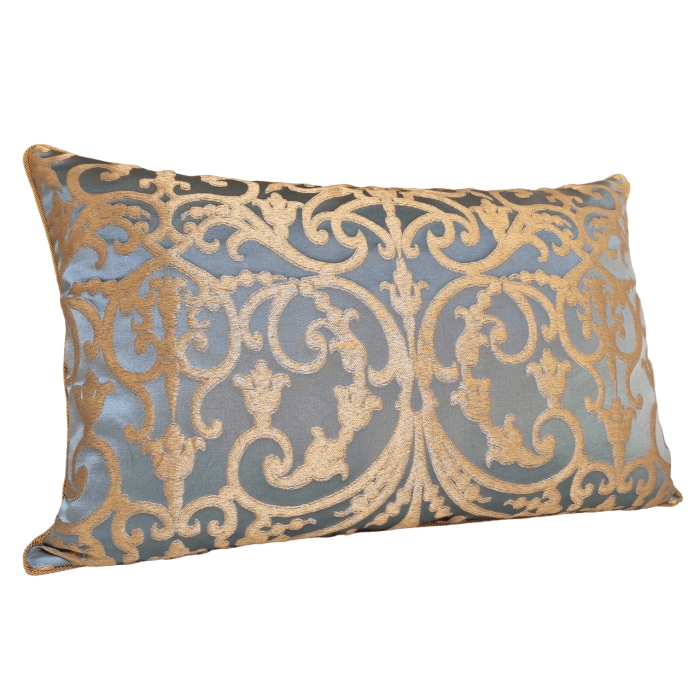 Blue Gold Silk Jacquard Serlio Rubelli Fabric Throw Pillow