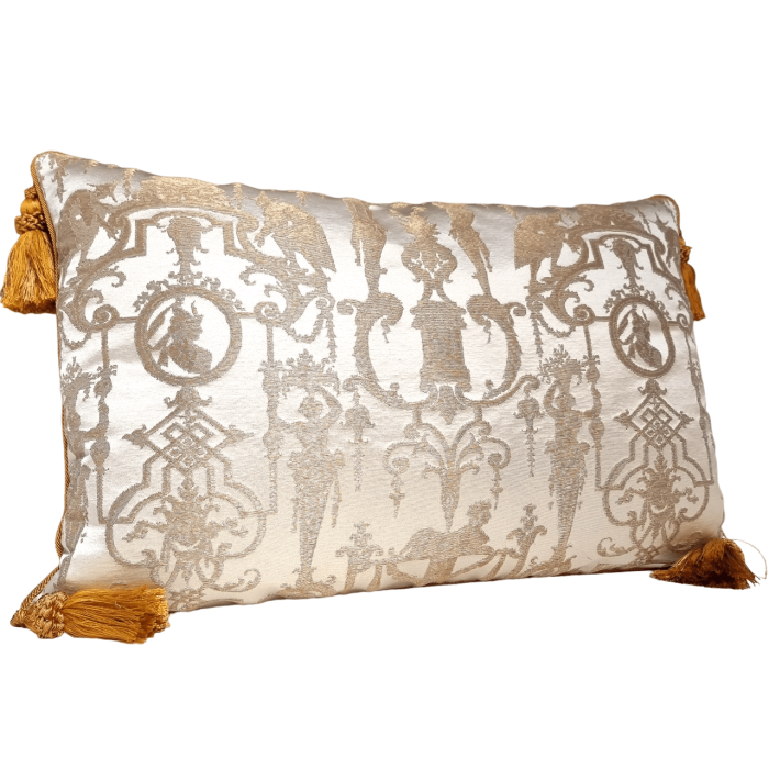 Luxury Pillow Case with Tassel Trim Silk Brocade Rubelli Fabric