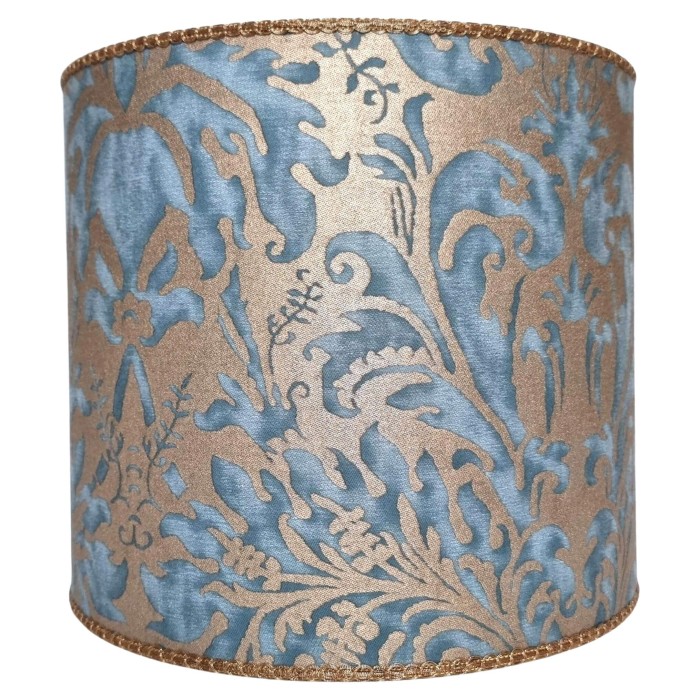 Drum Lampshade in Fortuny Fabric Brilliant Blue & Silvery Gold Sevres Pattern