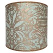 Abat Jour Cylindre Fait Main en Tissu Fortuny Campanelle Aquamarine et Or